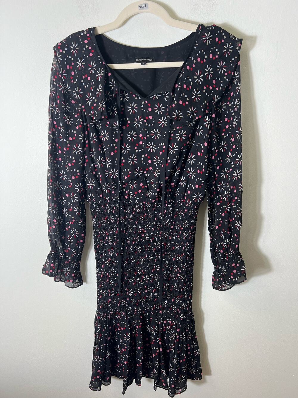 Emporio Armani Black Ruffled Neckline Midi Dress Sz 38